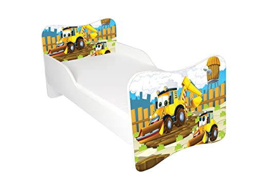 AS-TOR Kinderbett Jugendbett Wiki 70x140 mit Matratze - Bett Schlafzimmer Kindermöbel Kinderbetten für Mädchen und Junge, Hochwertige Möbelplatte, Solide und Sicher, Bagger