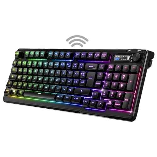 Spirit of Gamer Elite K60 Semi-mechanische Gaming-Tastatur, kabellos und Bluetooth, wiederaufladbar, Akkulaufzeit 360 h, Verbindung 2,4 GHz, LCD-Display, 15 Effekte, RGB-Hintergrundbeleuchtung, 19