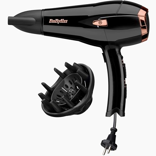 Babyliss Cordkeeper 2000 Haartrockner mit einzigartigem Kabeleinzug, Föhn mit 2000 Watt und Ionen-Technologie mit Anti-Frizz Effekt, Inkl. Düse und Diffusor, schwarz, D373E