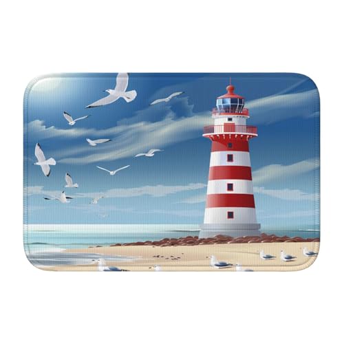 Mexpekil Ocean Leuchtturm Möwe saugfähige Fußmatten 40 x 60 cm, rutschfeste Fußmatten für drinnen und draußen, Fußmatten für Zuhause und Küche