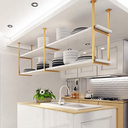JF-Deckenverzierung 2-stufiges Weißes Massivholz-Trennregal, Einfaches Wohnzimmer-Deckenregal Aus Goldgeschmiedetem Eisen, Aufbewahrungsregal for Hängende Dekoration (Size : 120×30×60cm)