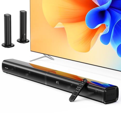 MEVOSTO Soundbar für TV Geräte - 2025 Upgraded Eingebaute Dual-Subwoofe 2.2 Kanal Abnehmbar 2 in 1 Lautsprecher für Fernseher PC-Gaming HD-ARC/Optisch/AUX/BT/USB Bass/Höhen verstellbar für Heimkino