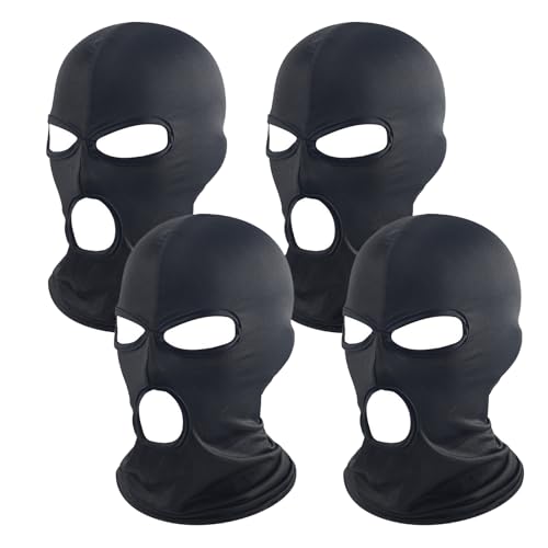 JazRvr Sturmmaske Schwarz, 4er Pack Sturmhauben mit 3 Löchern, Atmungsaktive Skimaske für Motorrad, Fahrrad, Jagd, Outdoor-Sport und Rollenspiel, Einheitsgröße