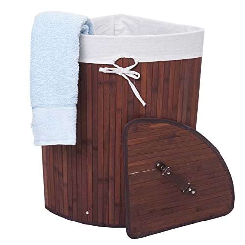Eckwäschekorb HWC-C21, Laundry Wäschebox Wäschesammler Wäschebehälter, Bambus 61x48x35cm 50l - braun