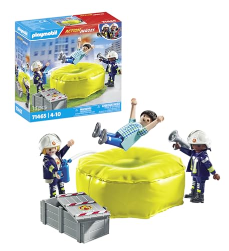 PLAYMOBIL Action Heroes 71465 Feuerwehrleute mit Luftkissen, Lebensretter im Einsatz, mit zahlreichen Extras wie Helmen, Megafon und Feuerlöscher, detailreiches Spielzeug für Kinder ab 4 Jahren