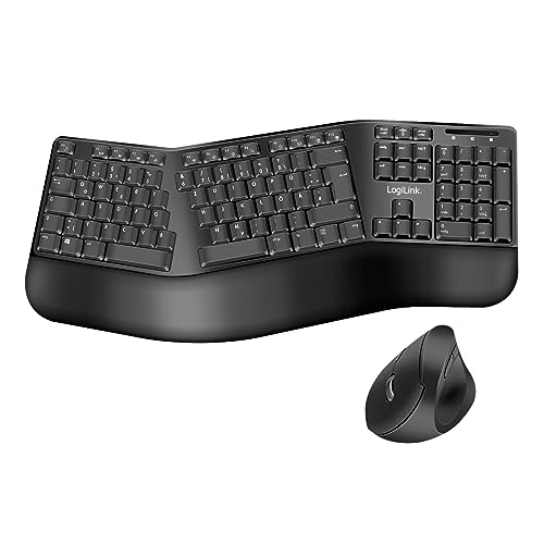 LogiLink Ergonomisches Funk-Tastatur-Maus-Set mit geteilter Tastatur (mit 13 Multimedia Keys)