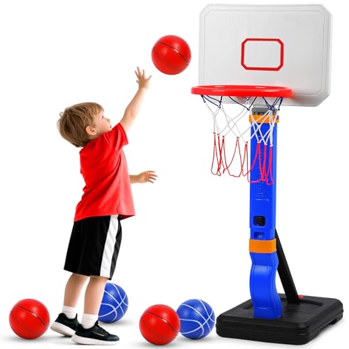 JKOKPMG Kinder Basketballkorb - Kinderspielzeug Basketball Hoop Outdoor Indoor Basketballkorb mit Ständer Höhenverstellbarer 5-Fach höhenverstellbar 70-138cm für Jungen Mädchen 3+ Jahre als Geschenk