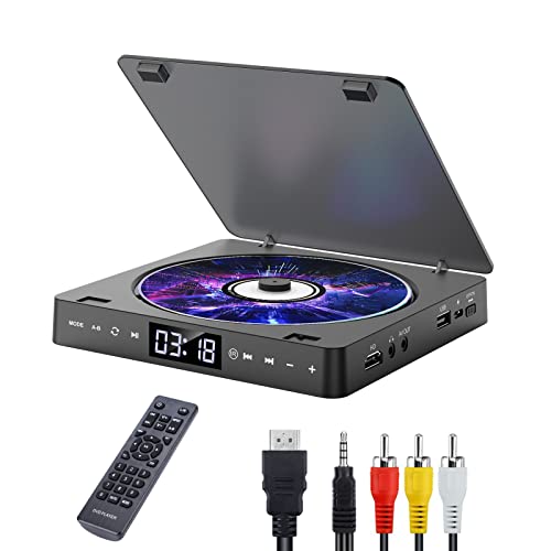 Gueray DVD Player für TV Alle Region Freier Tragbarer Mini DVD CD Player mit HD 1080P HDMI/AV USB/3.5MM AUX Port, einschließlich Fernbedienung, HDMI AV Kabel