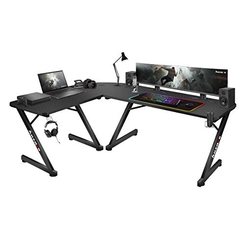 huzaro Hero 7.0 | L-förmiger Eckschreibtisch Gamingtisch Schreibtisch Bürotisch | Homeoffice Arbeitszimmer Büro | Rechts Links Montage | Aluminium Konstruktion Carbon Tischplatte | 154 x117 | Schwarz