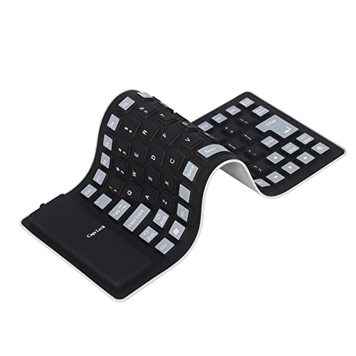 ASHATA wasserdichte Silikontastatur, Faltbare Flexible USB Staubdichte Silent Tastatur 85 Tasten, Leicht & Tragbar,Weich Angenehm zu Bedienen, Für PC Laptops(Schwarz)