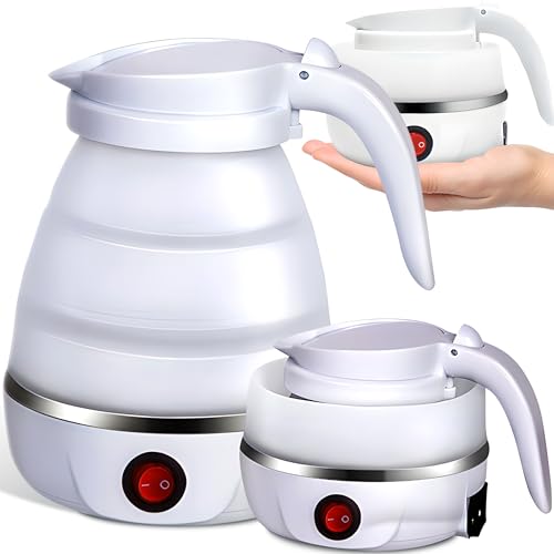 Retoo Wasserkocher Faltbarer 0,6 Liter Silikon Camping Reisewasserkocher Edelstahlboden Wasserkanister Tragbarer 750 W Teekocher für Outdoor Wan-dern Survival Weiß