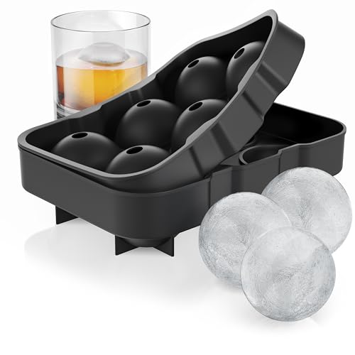 Arendo - Eiswürfelform Silikon groß mit Deckel - Eiswürfel rund sechsfach mit Trichter – 6x46ml Kugelform – extra große Öffnungen – Silikon zum leichten Herauslösen – spülmaschinengeeignet