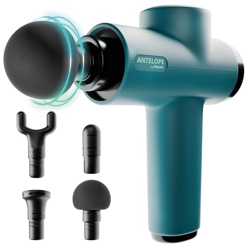 Beurer Antelope BOOM Massagepistole, kompakte Massage Gun mit 4 Aufsätzen, für Entspannung und Regeneration, kraftvolle Triggerpunktmassage, Muskelmassagegerät mit 5 Intensitätsstufen & Akku