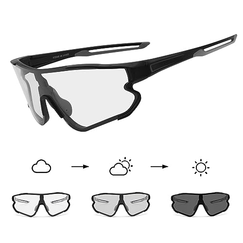 DUDUKING Sonnenbrille Selbsttönend Polarisierte Fahrradbrille Herren Damen,UV 400 Schutz Sportbrillen Radsport Brillen für Outdoorsport Radfahren Laufen Golf Baseballbrille