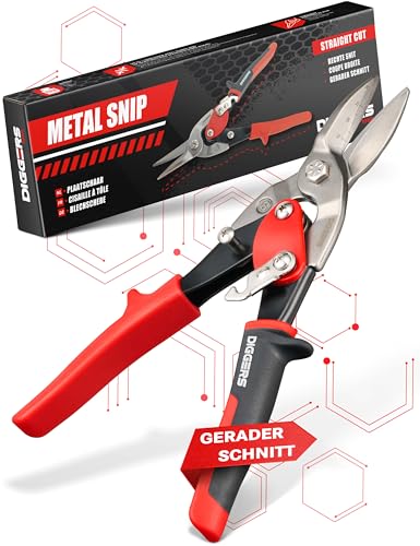 Diggers Tools Blechschere gerader Schnitt [ Müheloser Schnitt in Stahl & Edelstahl ] Profi Metallschere mit doppelter Hebelübersetzung - Blechschere Trockenbau, Drahtschere für Drahtgitter