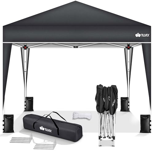 tillvex Pavillon 3x3m wasserdicht + 4er Set Sandsäcke | Pop-Up Faltpavillon stabil & höhenverstellbar | Gartenzelt UV Schutz 50+ | Partyzelt mit Tasche für Garten (Anthrazit)