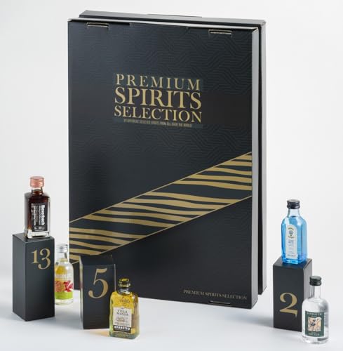 Premium Spirituosen Tasting-Set | Whisky, Gin, Rum, Likör | 24 Miniaturflaschen inklusive Booklet mit Verkostungsnotizen | Limitierte Auflage