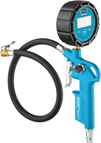 HAZET Reifenfüll-Messgerät 9041D-1 I Digitale Anzeige, beleuchtet, Messbereich: 0-12 bar, Schlauchlänge: 400 mm, Manometer-Durchmesser: 63 mm I Reifendruckprüfer für Auto, Motorrad, Lkw uvm.