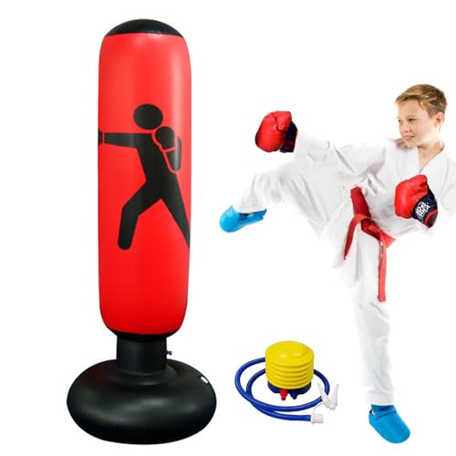 Aufblasbarer Boxsack, Boxsack Kinder 160cm Aufblasbarer Punchingball Standboxsack mit Luftpumpe zum Üben von Karate, Taekwondo, Druckentlastung und Heimtraining