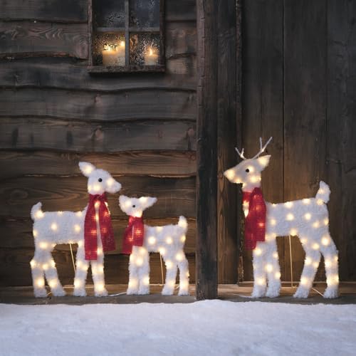 Lights4fun 3er Set LED Rentier Silhouetten Rentier Familie Außen Timer Weihnachtsbeleuchtung Innen Weihnachtsfigur Rentier Deko Außen und Innen