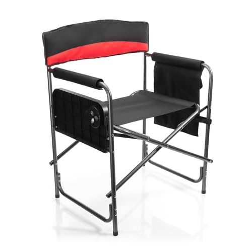 BigDean Komfort Campingstuhl in schwarz mit praktischem Klapptisch inkl. Getränkehalter – Camping Sessel 62 x 83 cm (BxH) mit Seitentasche - Anglerstuhl klappbar – Faltstuhl belastbar bis 180 kg