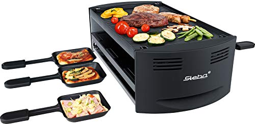 Steba Pizza-Raclette RC 6 Bake & Grill, 2 getrennt schaltbare Heizspiralen inkl. Pizza Funktion mit Unterhitze, Ablage für nicht mehr benötigte Pfännchen, 6 antihaftbeschichtete Pfännchen, 1500W