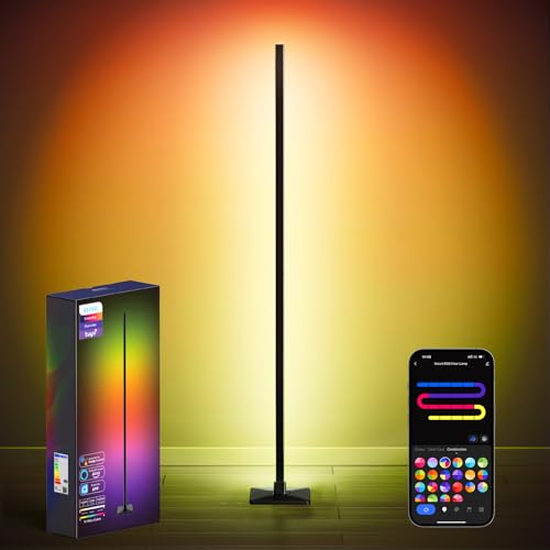 ibaye Smart LED Stehlampe, WiFi RGB Standleuchte, funktioniert mit Alexa und Google Assistant, App-Steuerung, Musikmodi, kreativer DIY-Modus, Stehleuchte für Wohnzimmer, Schlafzimmer(Matt-schwarz)