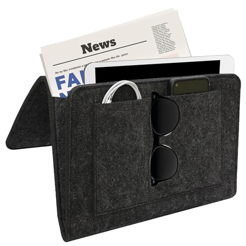 QianFenShi Betttasche zum Einhängen,Bett Organizer zum Einhängen,Bettaufhänger-Aufbewahrungstasche,Aufbewahrungstasche Bett,Dicke Filz,Anti-Rutsch,für Handy,iPad,Buch,Brille,Fernbedienung (Schwarz)