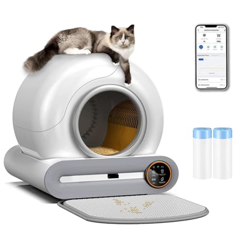 OGNGINT Katzenklo Selbstreinigend,mit Sicherheitsschutz Automatic Cat Litter Box,Selbstreinigende Katzentoilette für Mehrkatzenhaushalte,XXL-Größe,Geruchsisolierung und APP-Steuerung mit Matte