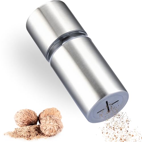 ZOLMER® Muskatnuss Mühle mit Vorratsbehälter I Extra scharfes Mahlwerk für feinstes Muskatpulver I Muskatmühle aus Edelstahl für Muskatnüsse I Muskatreibe