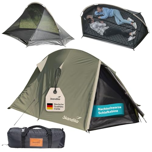 Skandika Trekkingzelt Hemus 2 Sleeper | Ultraleichtes Zelt für 1 bis 2 Personen, 2,5 kg, kleines Packmaß, 3000mm Wassersäule, Schlafkabine dunkel | Wanderzelt, Minizelt, Trekking, Camping, Outdoor