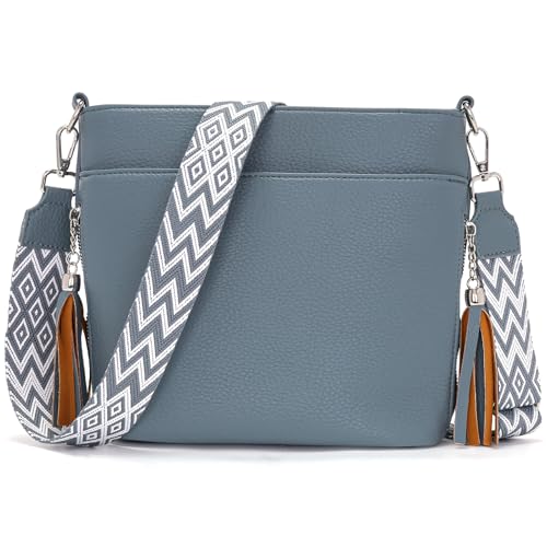 Paigtes Umhängetasche Damen Mittelgroß Handtasche Damen Klein Crossbody Bag Leder PU Tasche Blau