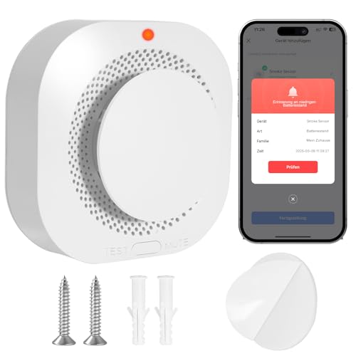Rauchmelder mit Magnethalterung, Feuermelder Magnethalterung, Funkrauchmelder mit WLAN, App-unterstützt und Schraube, 1 Stück