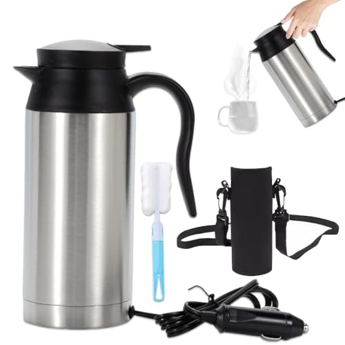 ADDLIVE Auto Wasserkocher, 12V 750ml Reisewasserkocher Auto Edelstahl, Zigarettenanzünder Wasserkocher, Tragbarer Reise Teekanne Auto Kettle Für Die Zubereitung Von Tee