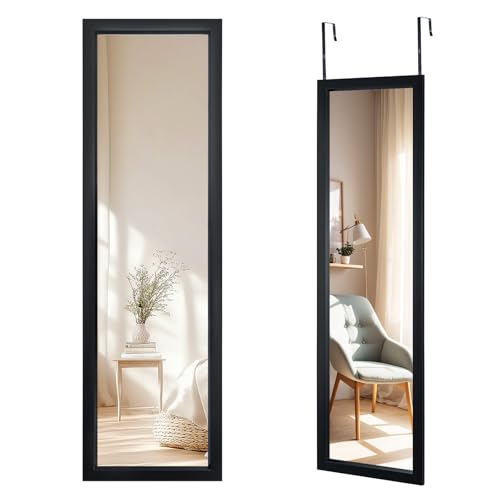 Trintion Ganzkörperspiegel, 110x33cm Wandspiegel Türspiegel Mit 2 Haken Höhenverstellbar, Spiegel Groß Aus Bruchsicherem Glas Für Eingänge Und Schlafzimmer (Schwarz)