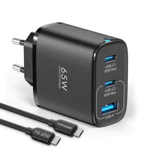 USB C Ladegerät 65W 3-Port USB-C Netzteil PPS Schnellladegerät PD Charger kompatibel mit MacBook Pro/Air, für iPad Pro/Air, für iPhone 16/15, Galaxy S24 Ultra, Pixel, Steam (Schwarz)