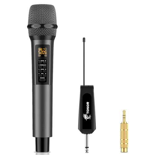 TONOR Mikrofon Kabellos mit Bass/Echo/Treble Soundeffekte, Funkmikrofon 60m Reichweite, Empfänger mit 6,35 mm & 3,5 mm Ausgang, Wireless Microphone für DJs, Reden,Kirche, Hochzeit, Karaoke, TW515