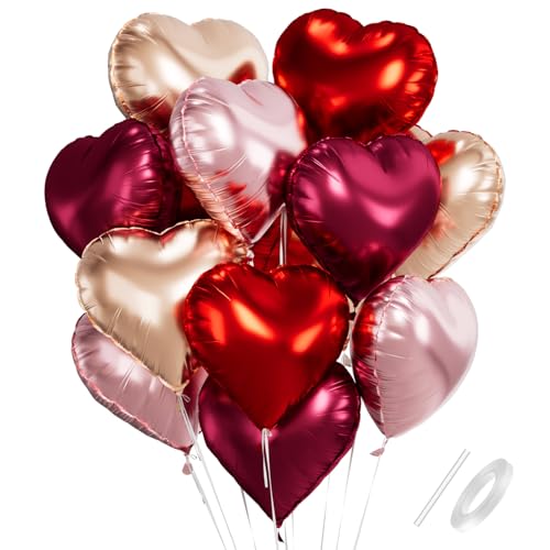 Herz Folienballons, 18 Zoll Herzluftballons Roségold Wein Rot, Herz Luftballon Helium, Herzballons Wein Rot Herzform Folienluftballon, Herzluftballons Hochzeit Romantisch Valentinstag Geburtstagsdeko