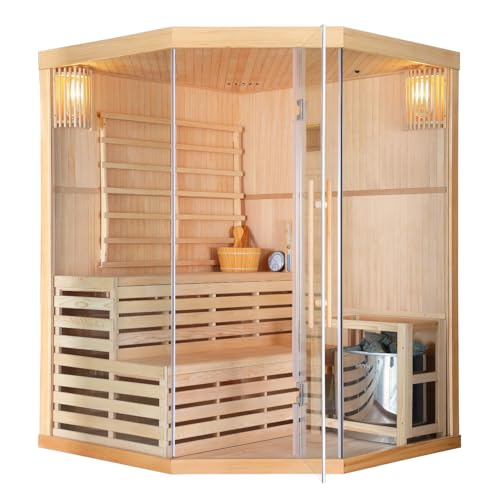 SANOTECHNIK Infrarotkabine TALLINN – Infrarotsauna 3 Personen 150×150×200 cm, Harvia 6 kW Ofen, LED‑Farblicht, ESG-Glas – Art.Nr. J60150