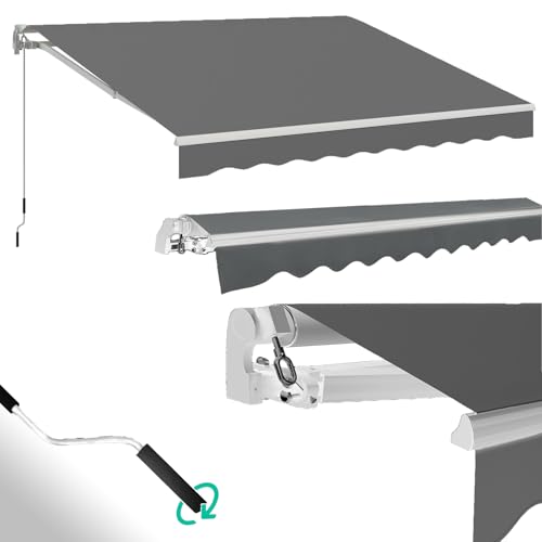 UNIONLINE Gelenkarmmarkise 400 x 250cm, Einziehbare Markise Sonnenschutz Winkel Einstellung(40-90°), Aluminiumrahmen-Höhenverstellbare Sonnenmarkise mit manueller Handkurbel für Balkon, Grau