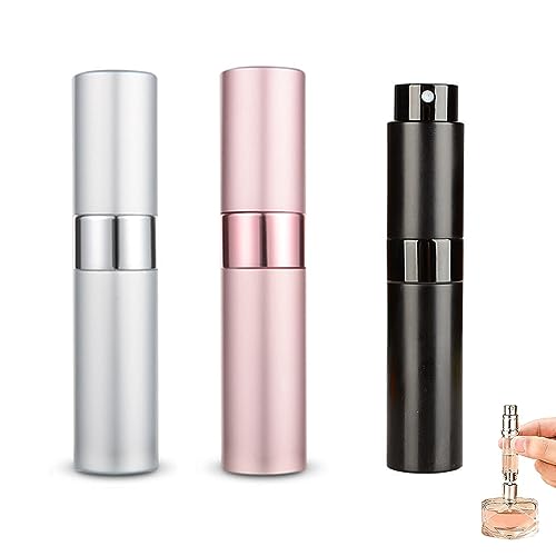 HCYANGZHANG 3 Stück Parfum Zerstäuber für Unterwegs,8ML Parfümzerstäuber Nachfüllbar, Mini Spruehflasche, Parfüm Behälter, Parfümzerstäuber Nachfüllbar (Silber, Pink, Schwarz)