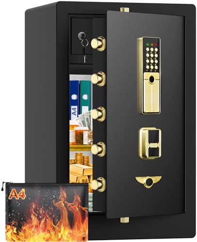 80L Großer Feuerfester Tresor mit Feuerfeste Dokumententasche, Digitaler Heimtresor mit Innenschloss und Herausnehmbarem Regal, Möbeltresor für Dokumente Gold Schmuck Wertsachen