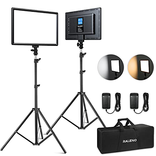 RALENO LED Video Kamera Licht, 2 Pack 384 LED Sanftes Videoleuchte mit 79' Einstellbarer Stativ Handtasche, 3200-5600K Zweifarbige Helligkeit(0-100%) Dimmbar CRI95 für YouTube Fotografie Studioset