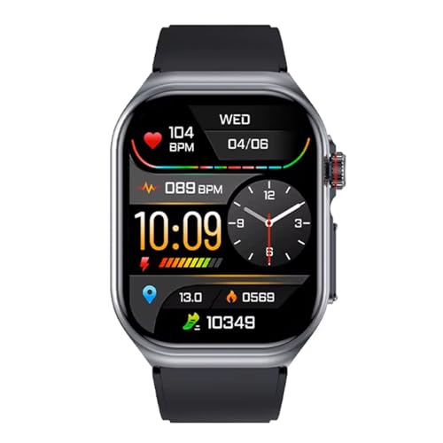 Knauermann PRO 3 Fan Edition eckig (2025) Grau, Gesundheitsuhr Smartwatch mit Telefoniefunktion, EKG Plus HRV und SOS Funktion, BT Bluetooth, Schlafapnoe, Silikonband Schwarz, 14-24