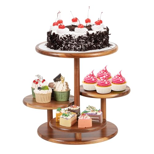 JUJOYBD Etagere 4 Etagen für Muffins Cupcakes Tortenständer Holz rustikal Tortenplatte Cupcake Turm Kuchenständer, Dessert Display Stand Deko für Geburtstag Hochzeit Party Ostern