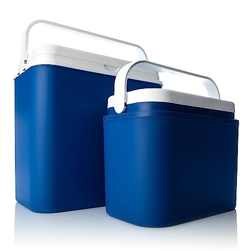 BigDean Kühlbox 2er Set 24 L groß + 10 L klein blau/weiß - Bis zu 14 Std. Kühlung - Outdoor Kühltasche Isolierbox Thermobox für unterwegs - Made in Europe