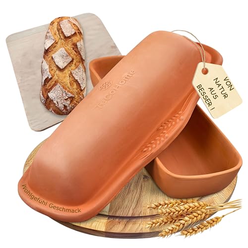 TeCoHome Brotbackform [Natur-Ton] mit Deckel – Backform für Brot & Backwaren | Kastenform Brotbackform, Brotbackformen rechteckig | Backformen, Brotformen zum Backen, Baking Pan, Brotbacktopf