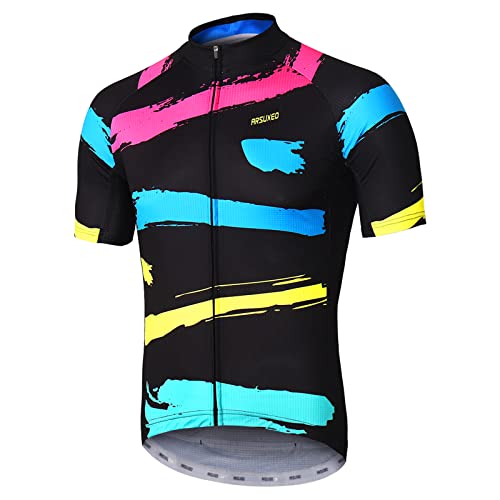 ARSUXEO Herren Radtrikot mit Kurzen äRmeln, MTB-Trikot, Helles Fahrrad-T-Shirt, Atmungsaktives Radoberteil ZY842 L