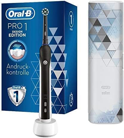 Oral-B PRO 1 750 Design Edition Elektrische Zahnbürste/Electric Toothbrush für eine gründliche Zahnreinigung, 1 Putzprogamm, Drucksensor, Timer & Reiseetui, 1 CrossAction Aufsteckbürste, schwarz