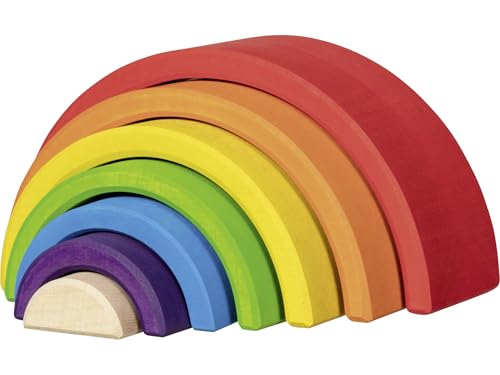 goki 58479 - Bausteine, Kleiner Regenbogen - aus hochwertigem Ahornholz - goki Evolution - 7 Teile - Bunte Farben auf Wasserbasis - Made in EU